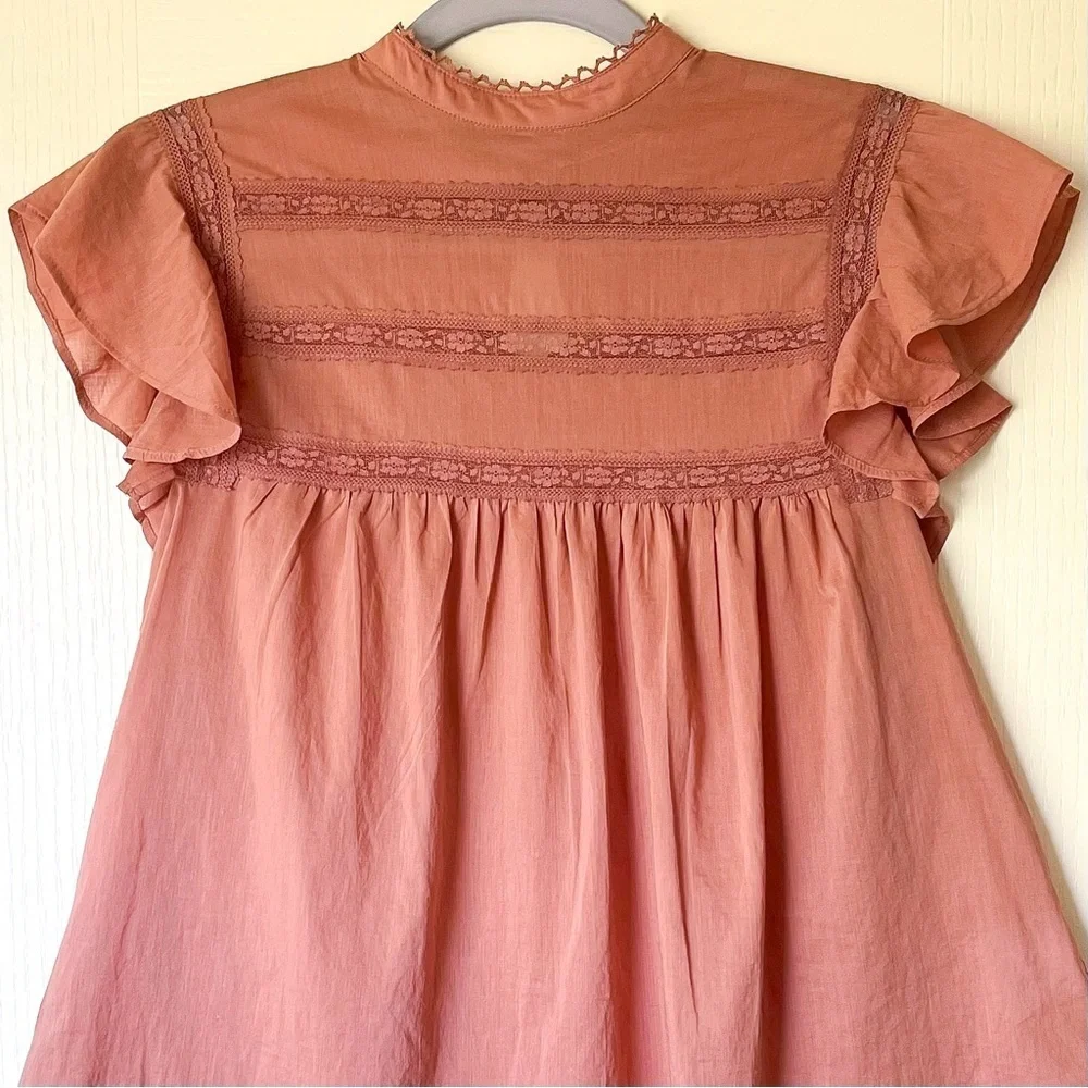 Reformation Dahlia Top Flutter Sleeve Lace Detail Praline XS EUC - Picture 2 of 7